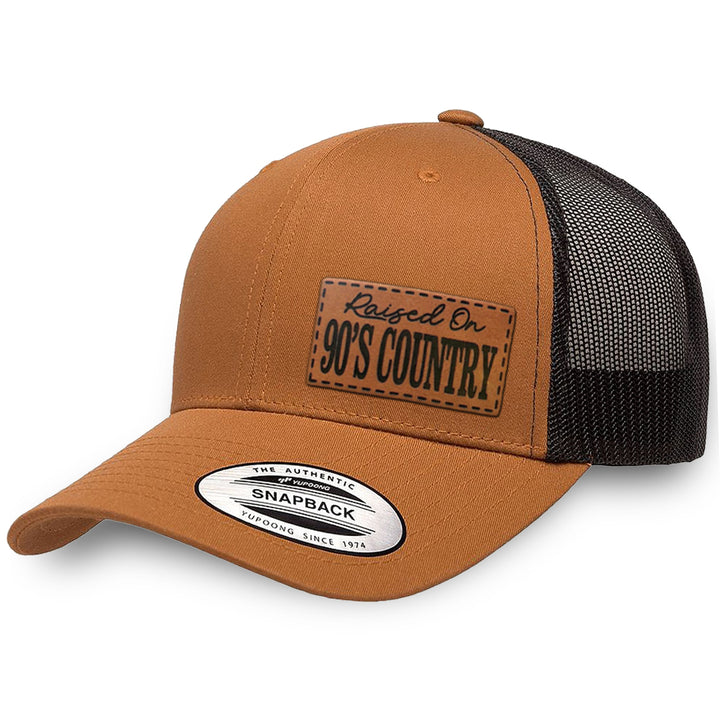 Caramel / Black leather patch hat - Raised On 90&