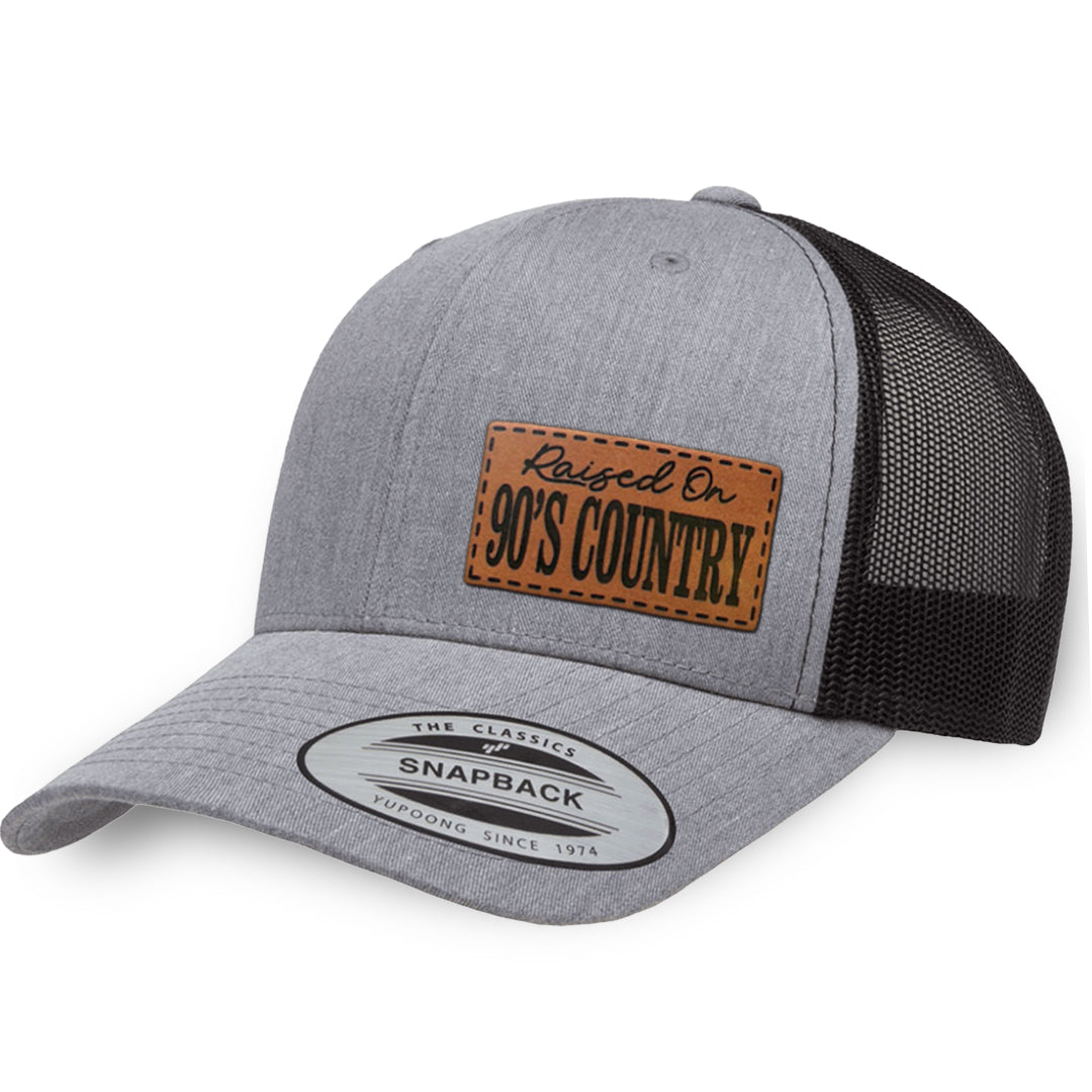 Heather Gray / Black leather patch hat - Raised On 90&