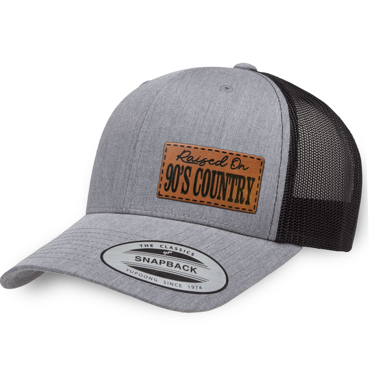 Heather Gray / Black leather patch hat - Raised On 90&