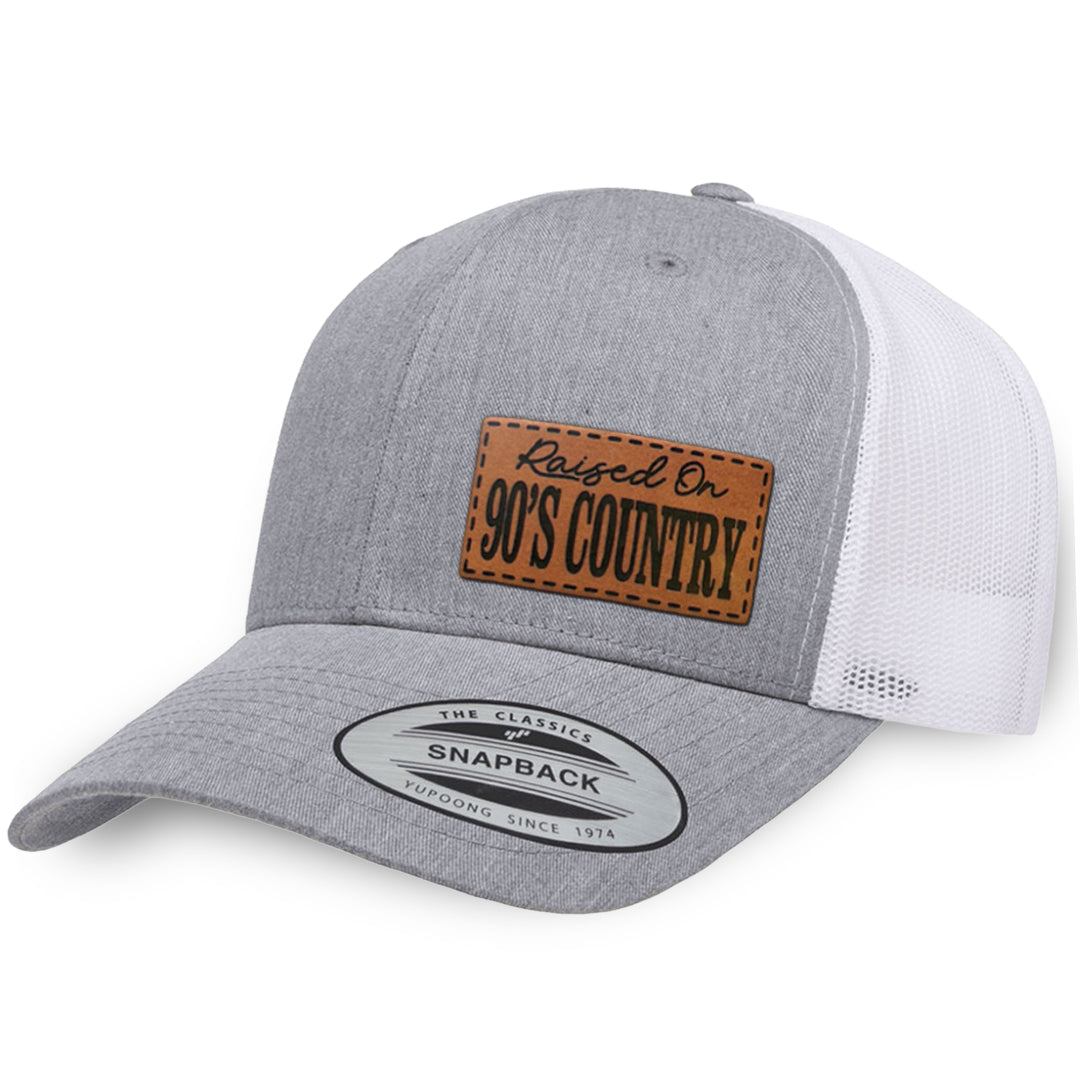 Heather Gray / White leather patch hat - Raised On 90&