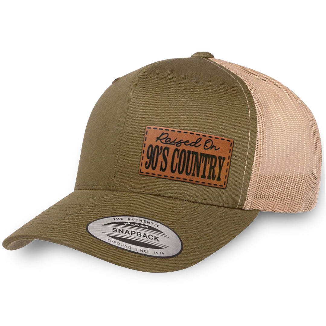 Moss / Khaki leather patch hat - Raised On 90&
