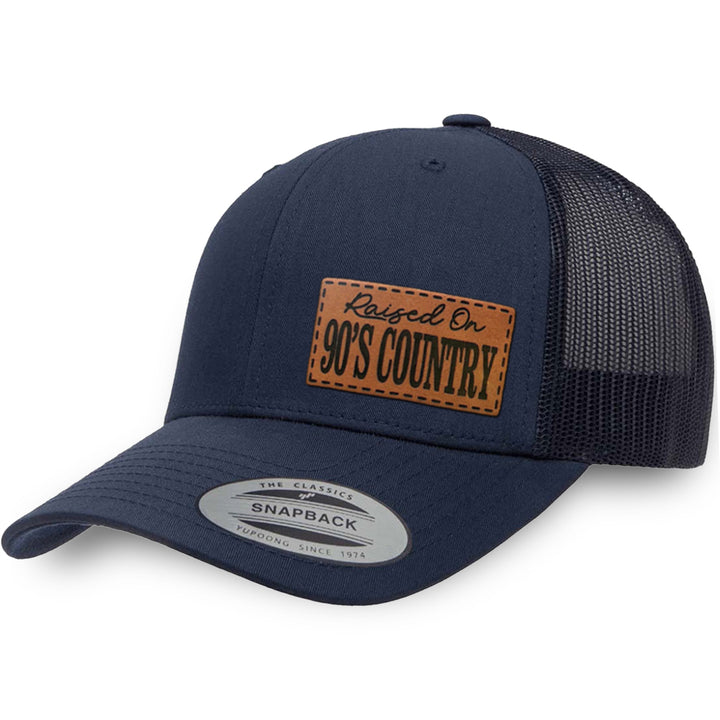 Navy / Navy leather patch hat - Raised On 90&
