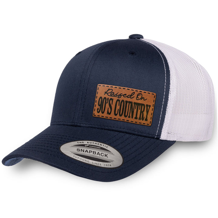 Navy / White leather patch hat - Raised On 90&