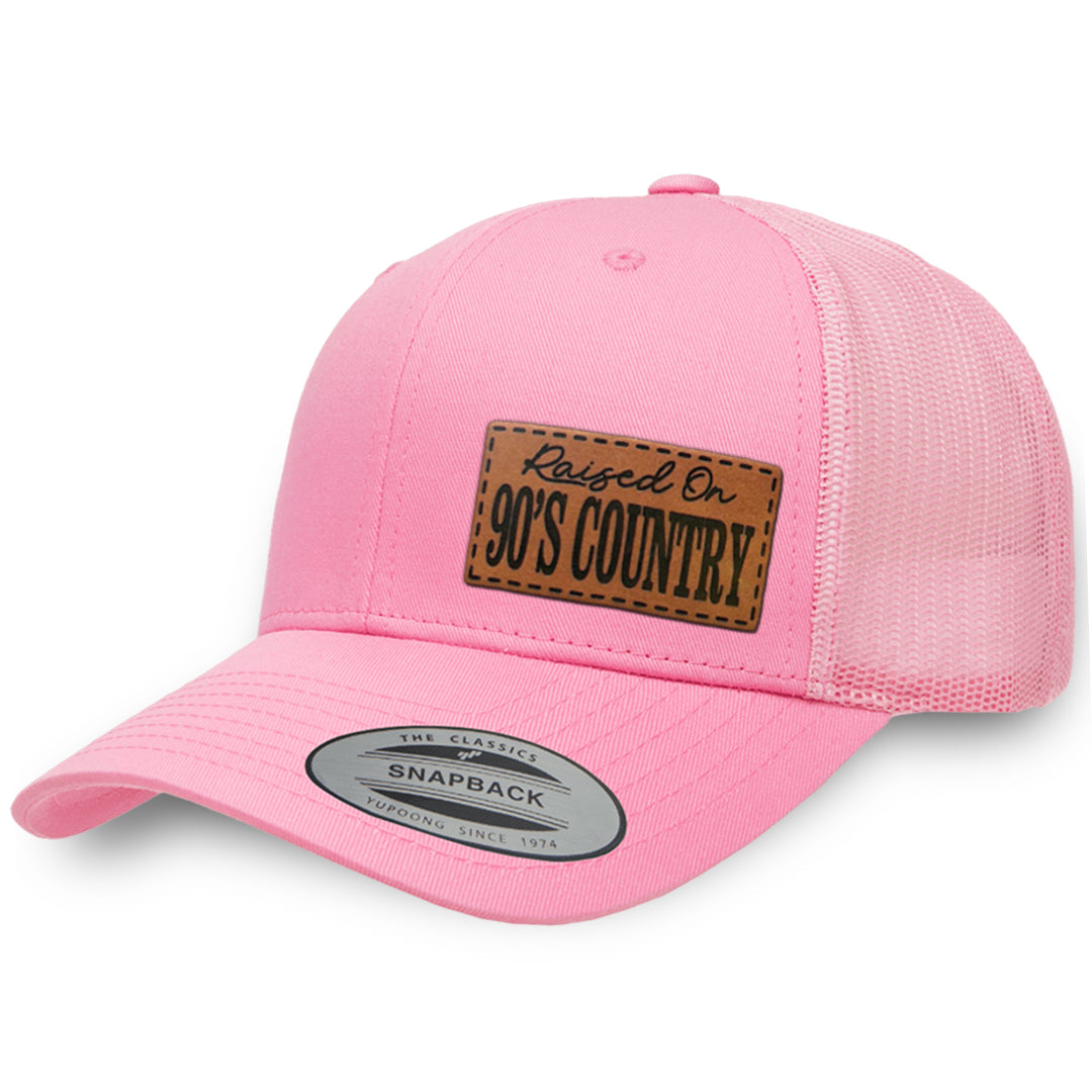 Pink / Pink leather patch hat - Raised On 90&