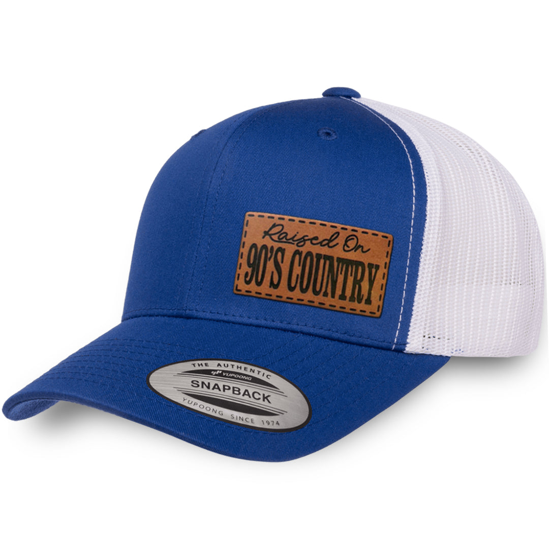Royal Blue / White leather patch hat - Raised On 90&