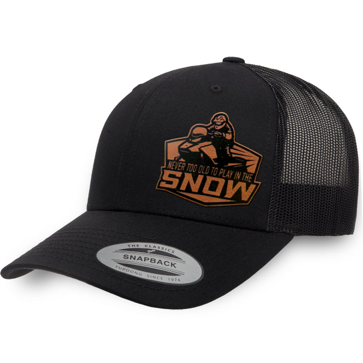 Black / Black leather patch hat - Never Too Old To Play In The Snow