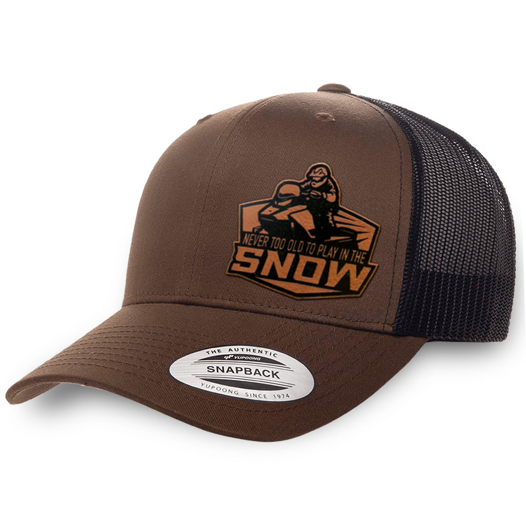 Brown / Black leather patch hat - Never Too Old To Play In The Snow