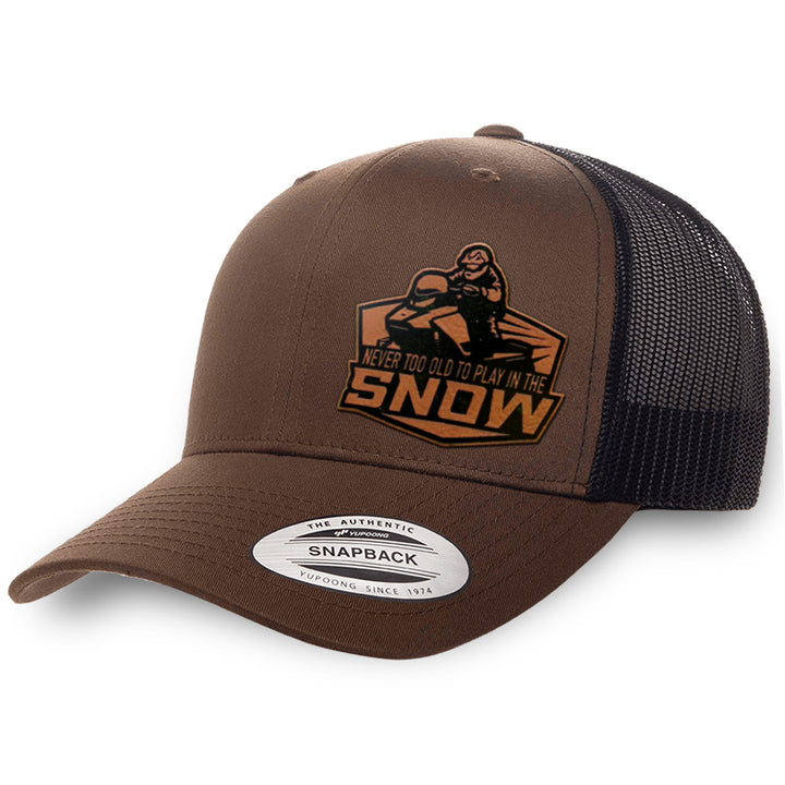Brown / Black leather patch hat - Never Too Old To Play In The Snow