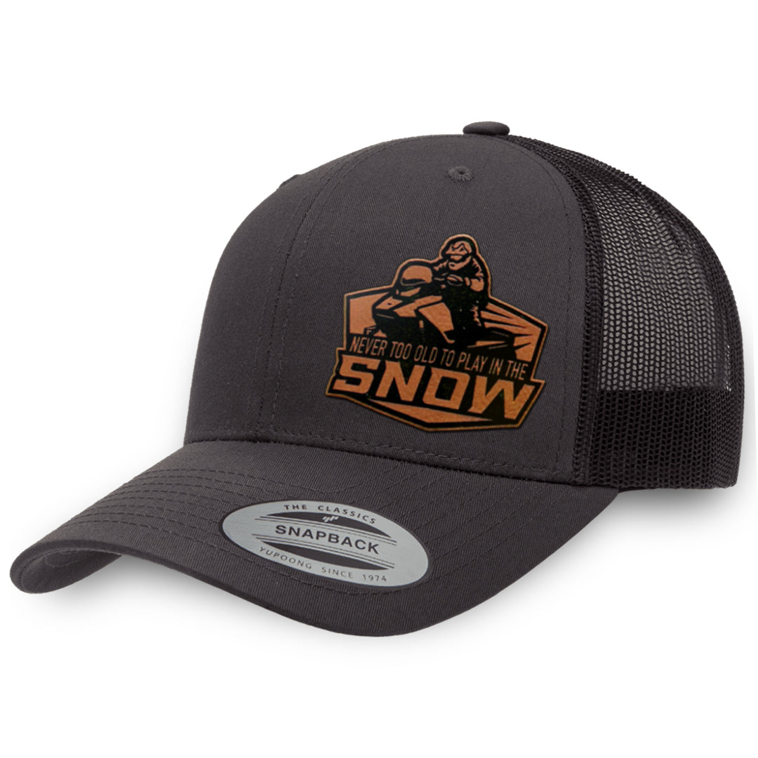 Charcoal / Charcoal leather patch hat - Never Too Old To Play In The Snow
