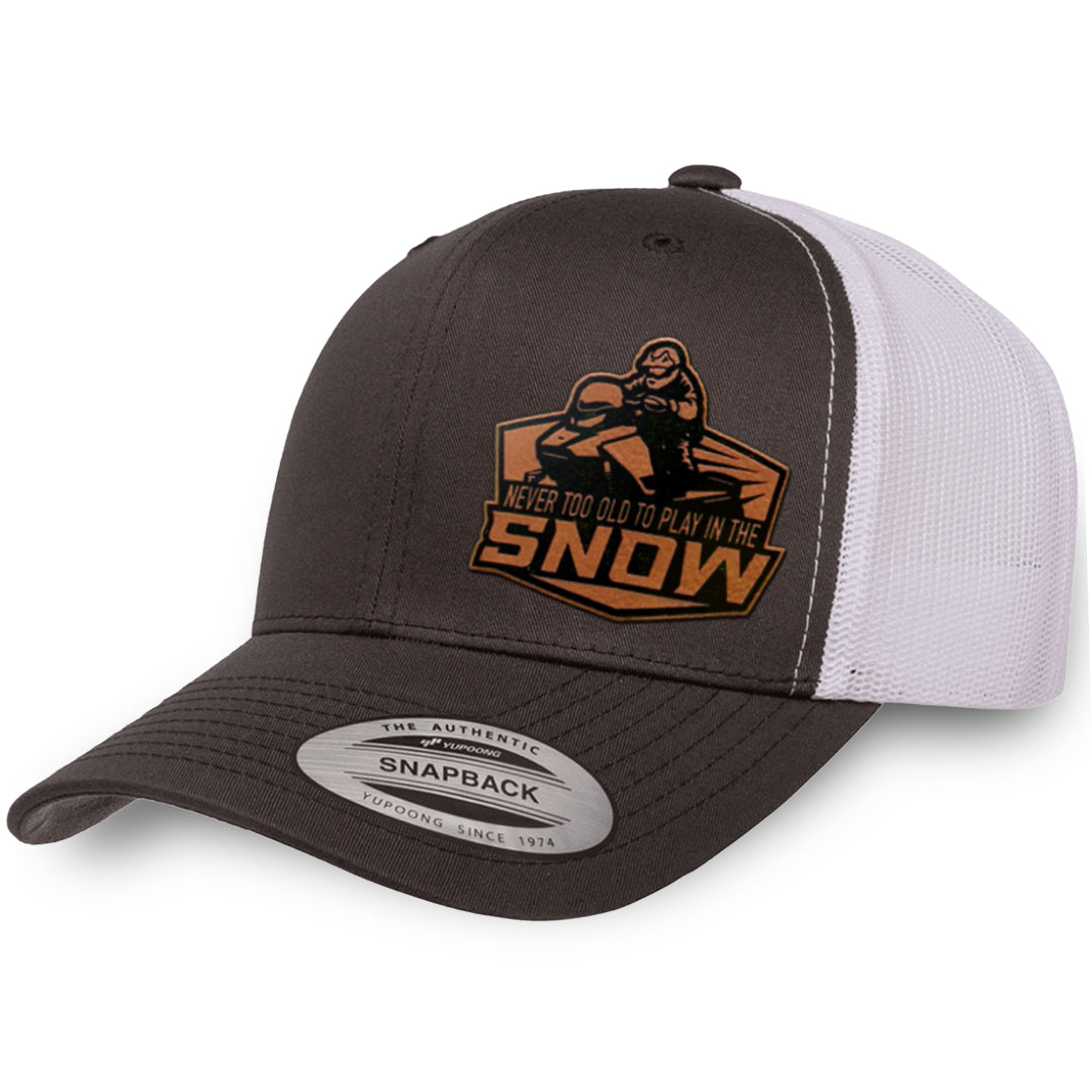 Charcoal / White leather patch hat - Never Too Old To Play In The Snow