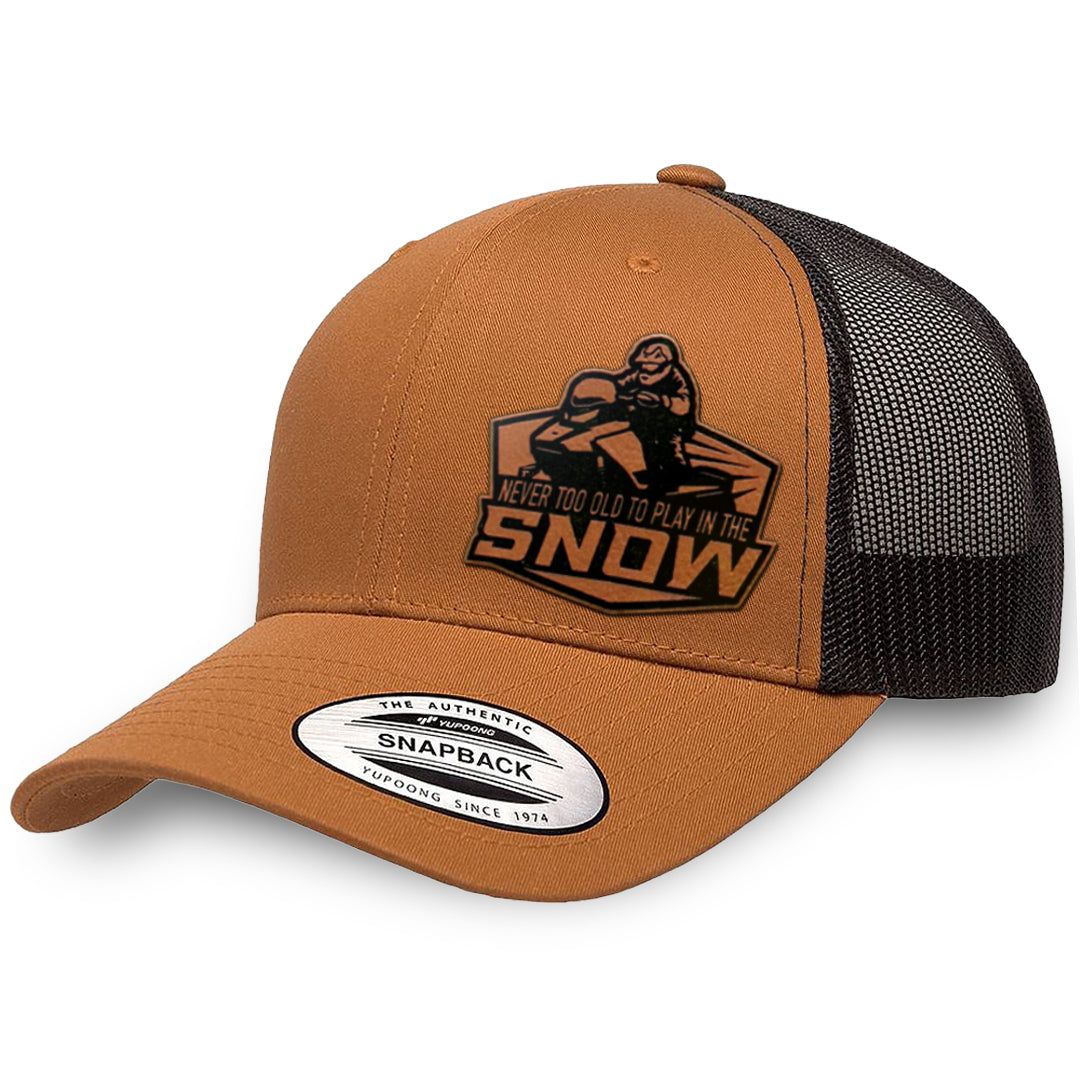 Caramel / Black leather patch hat - Never Too Old To Play In The Snow