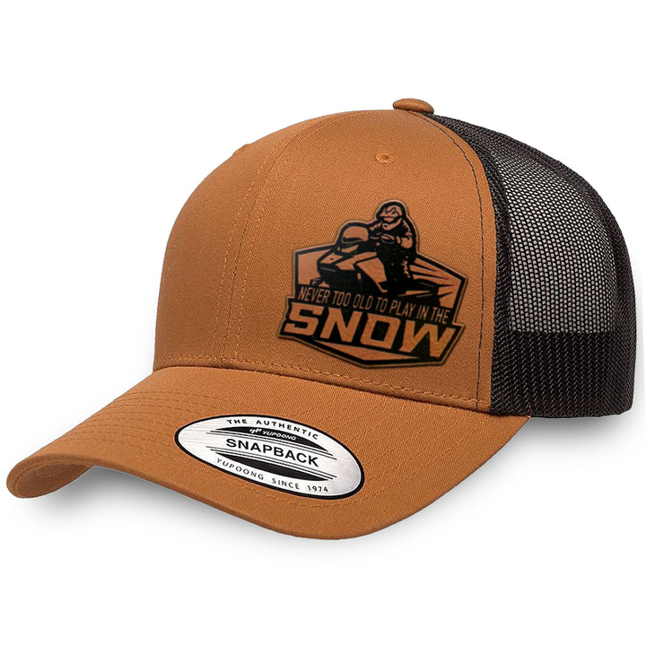 Caramel / Black leather patch hat - Never Too Old To Play In The Snow