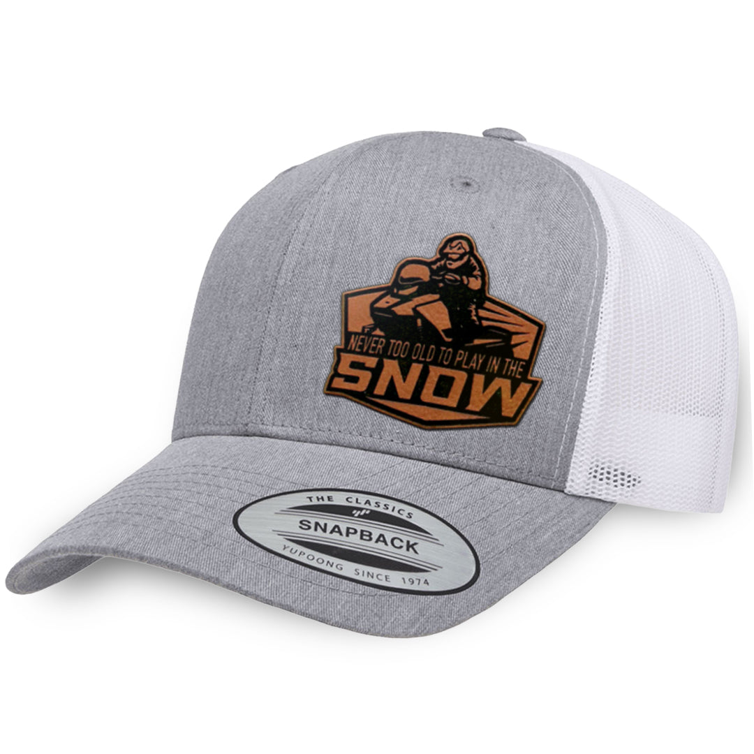 Heather Gray / White leather patch hat - Never Too Old To Play In The Snow