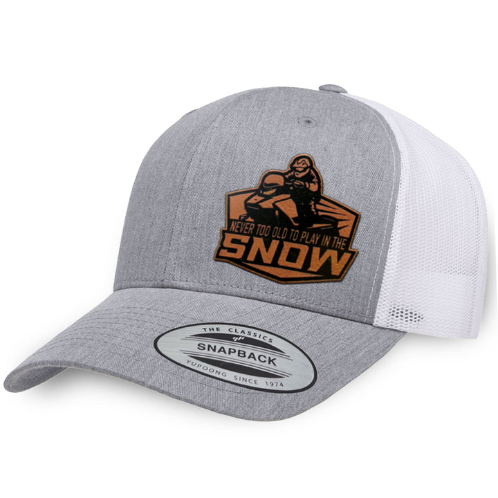 Heather Gray / White leather patch hat - Never Too Old To Play In The Snow