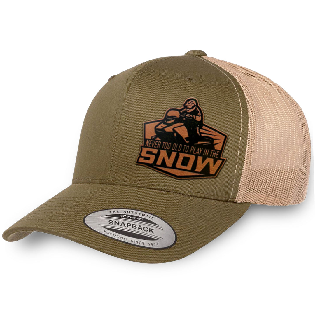Moss / Khaki leather patch hat - Never Too Old To Play In The Snow