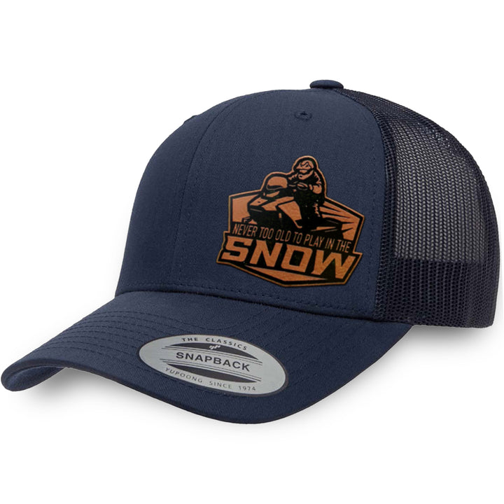 Navy / Navy leather patch hat - Never Too Old To Play In The Snow