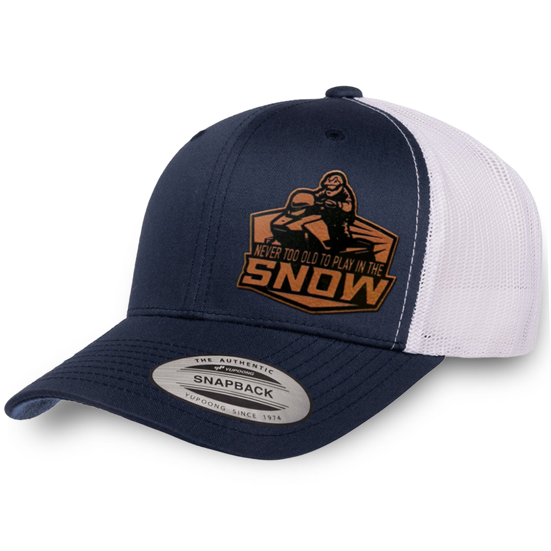 Navy / White leather patch hat - Never Too Old To Play In The Snow