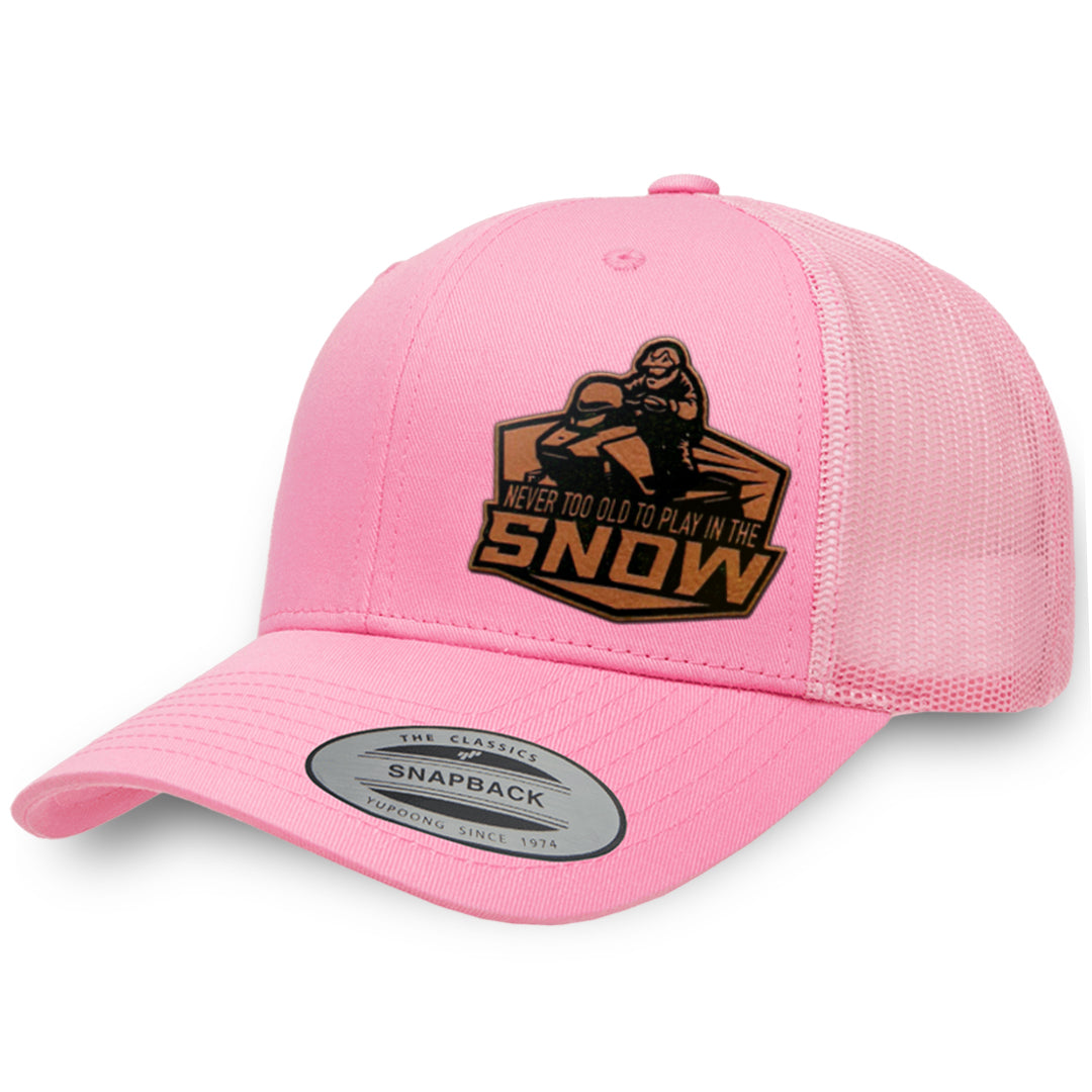 Pink / Pink leather patch hat - Never Too Old To Play In The Snow