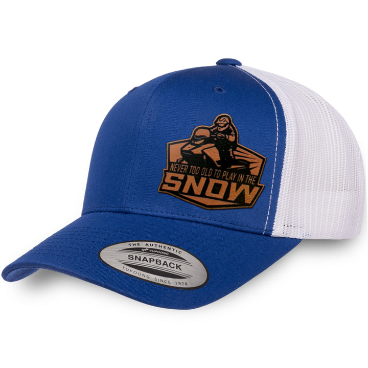 Royal Blue / White leather patch hat - Never Too Old To Play In The Snow
