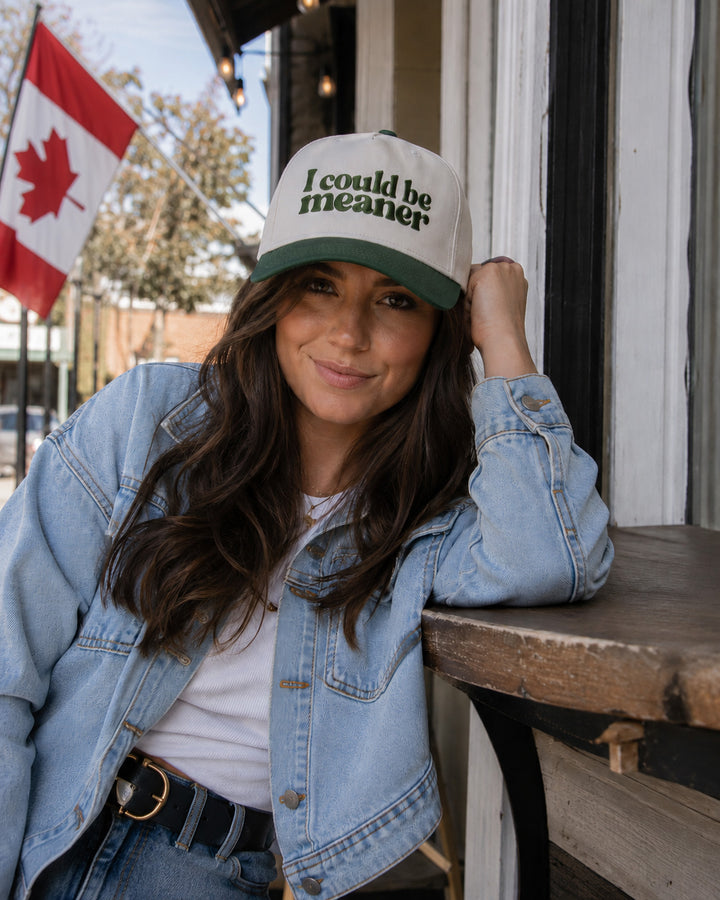 I Could Be Meaner embroidered snapback hat in Green, worn