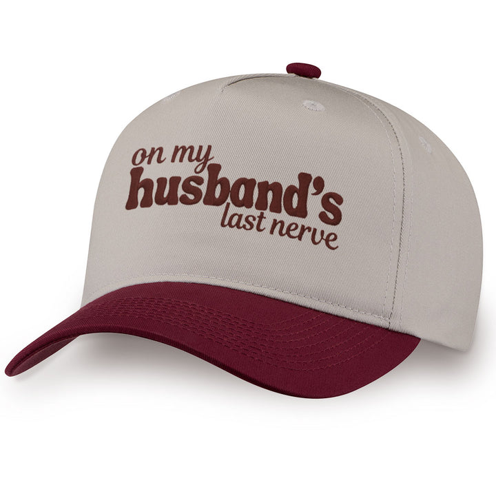 Burgundy embroidered snapback hat with Husband&