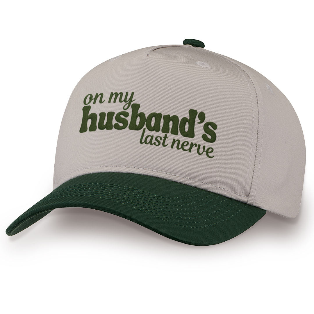 Green embroidered snapback hat with Husband&