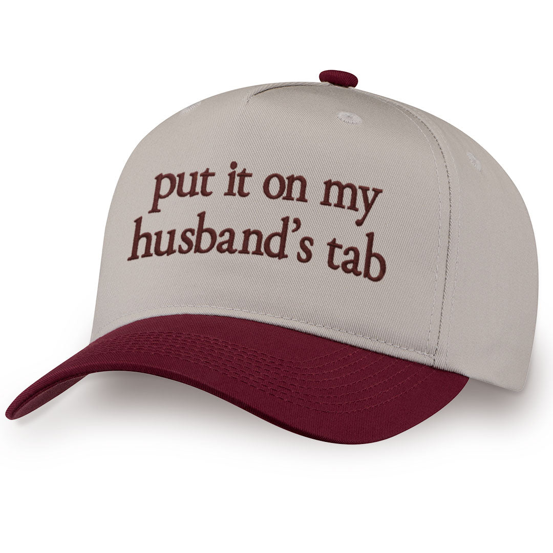 Burgundy embroidered snapback hat with Husband&