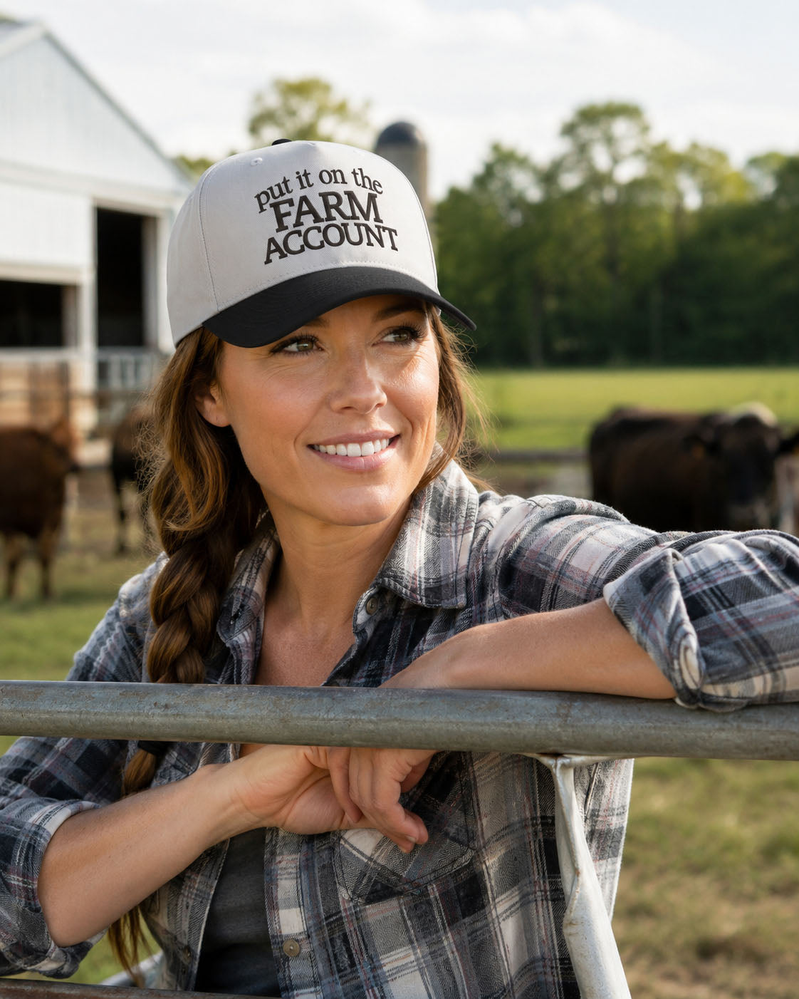 Farm Account embroidered snapback hat in Black, worn