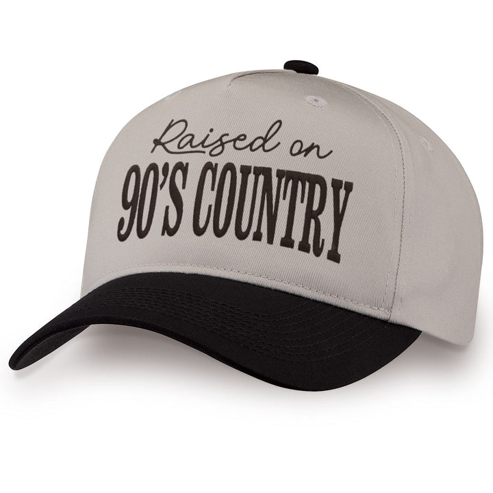 Black embroidered snapback hat with Raised On 90&