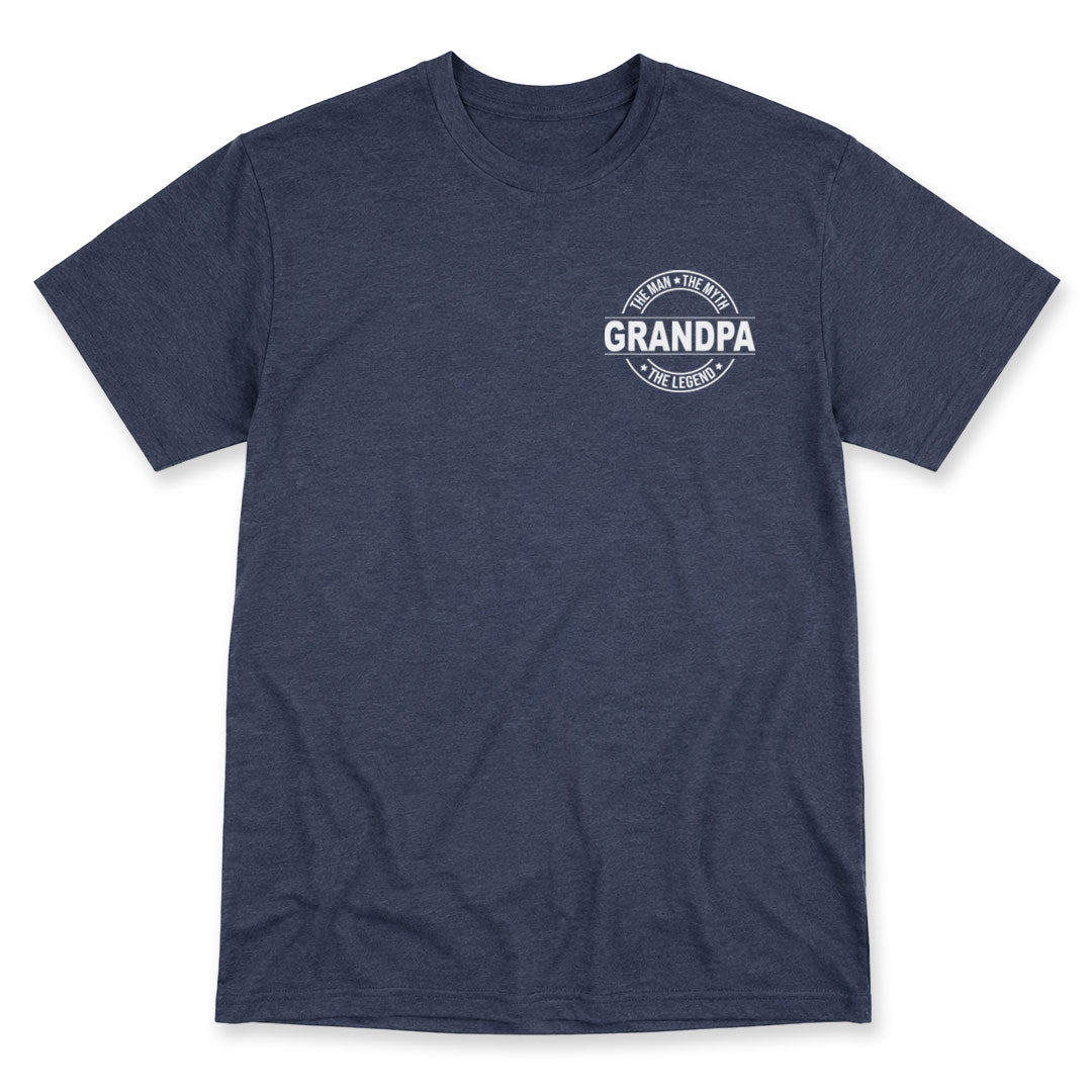 Navy t-shirt printed with Grandpa - The Man, The Myth, The Legend by Pinetree Innovations