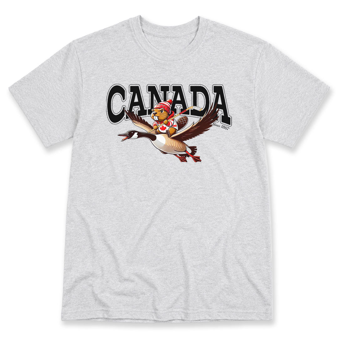 Ash t-shirt printed with CANADA Since 1867 by Pinetree Innovations
