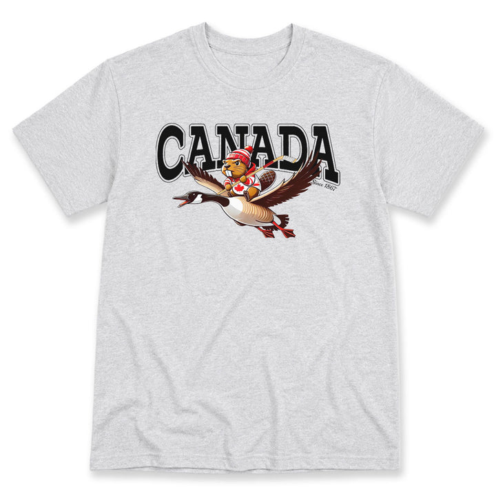 Ash t-shirt printed with CANADA Since 1867 by Pinetree Innovations