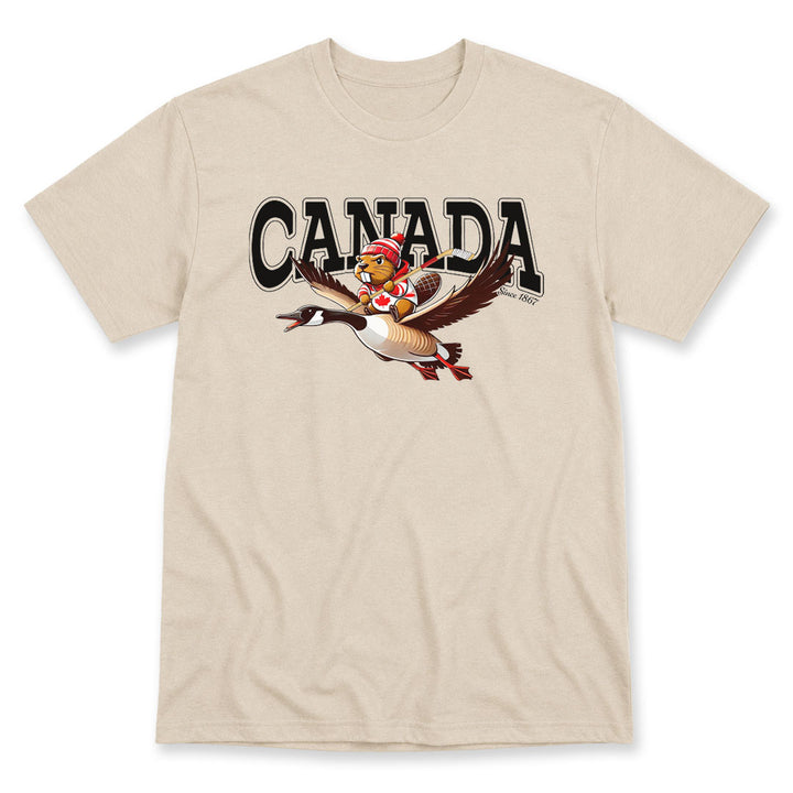 Sand t-shirt printed with CANADA Since 1867 by Pinetree Innovations