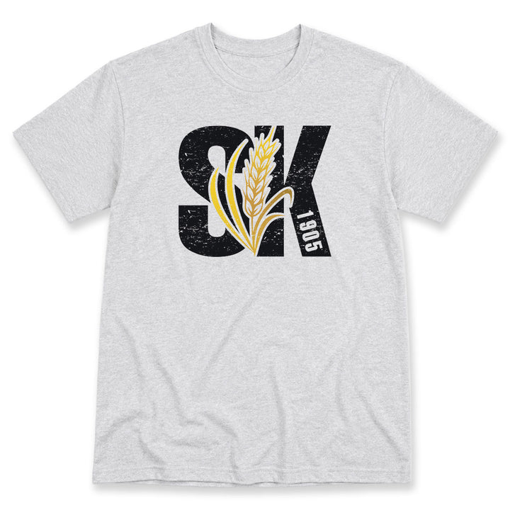 Ash t-shirt printed with Saskatchewan 1905 by Pinetree Innovations