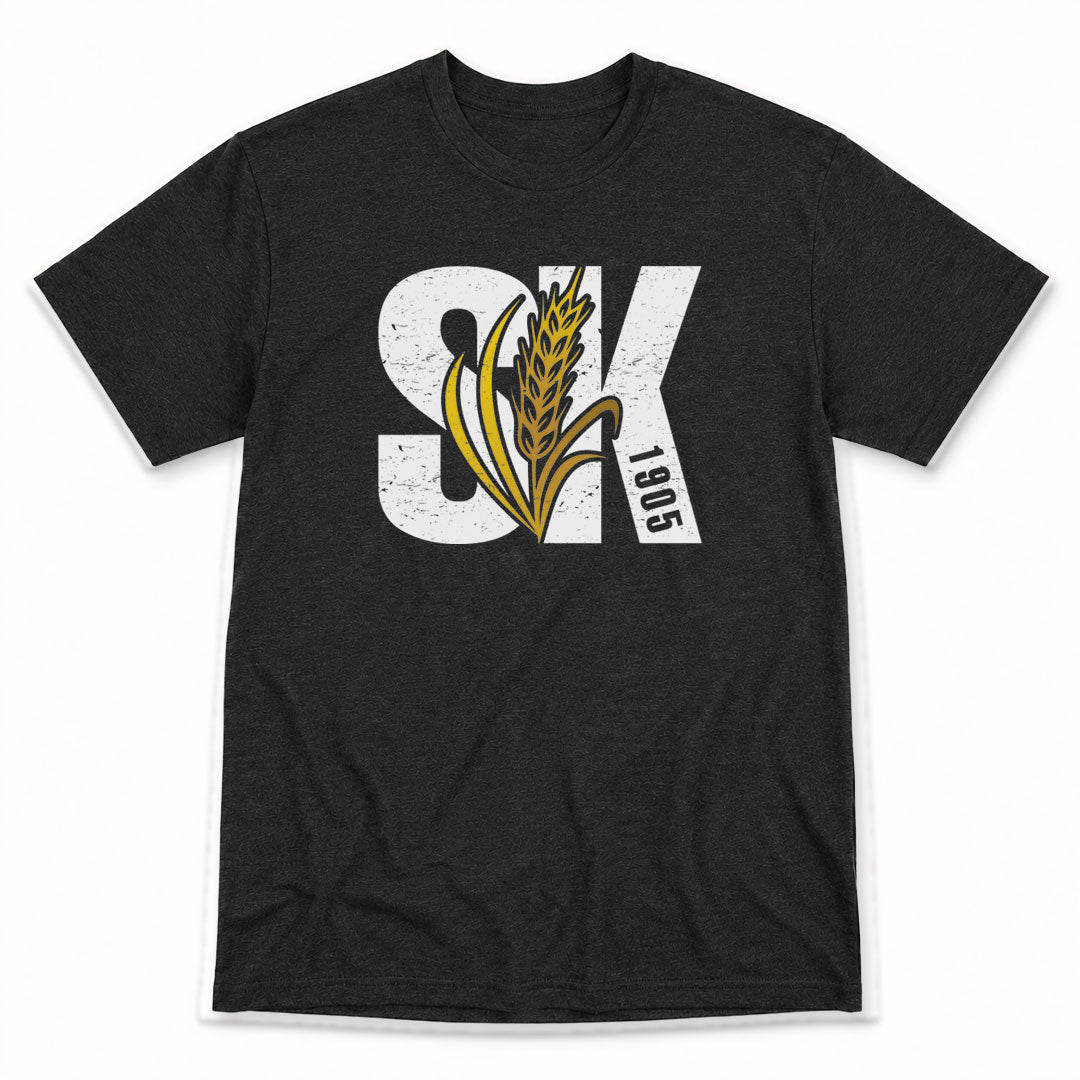 Dark Gray t-shirt printed with Saskatchewan 1905 by Pinetree Innovations