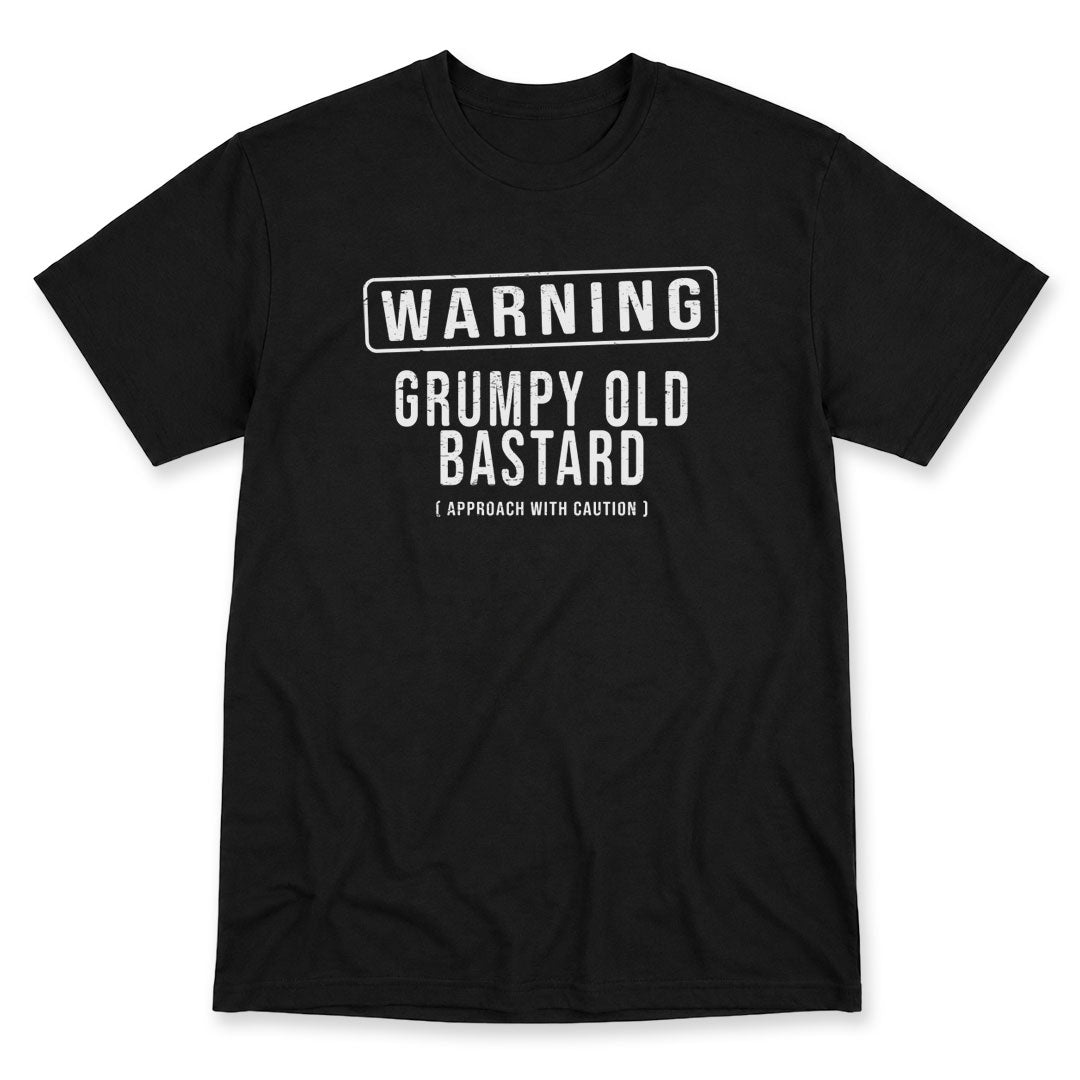 Black t-shirt printed with Grumpy Old Bastard by Pinetree Innovations