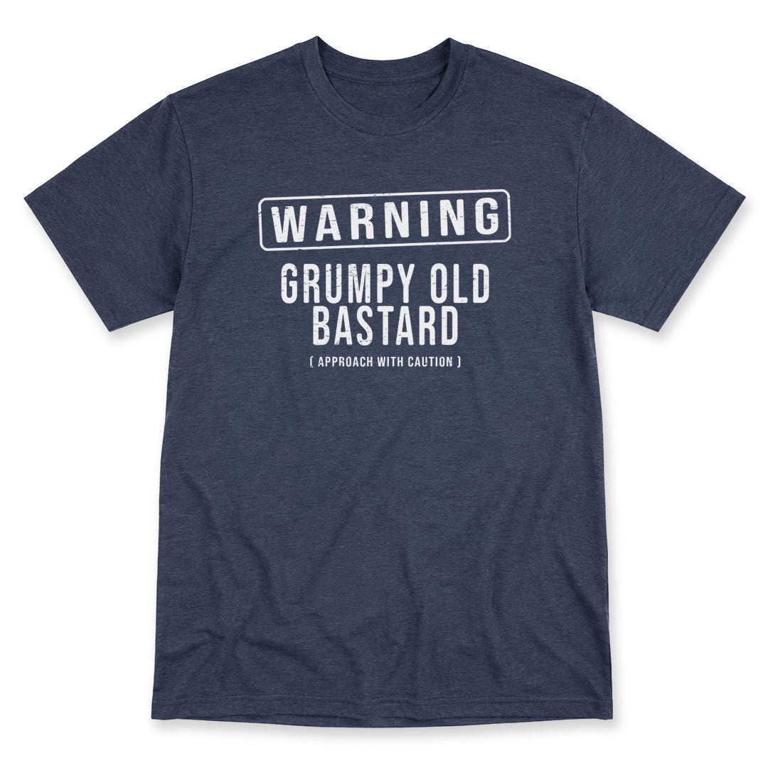Navy t-shirt printed with Grumpy Old Bastard by Pinetree Innovations
