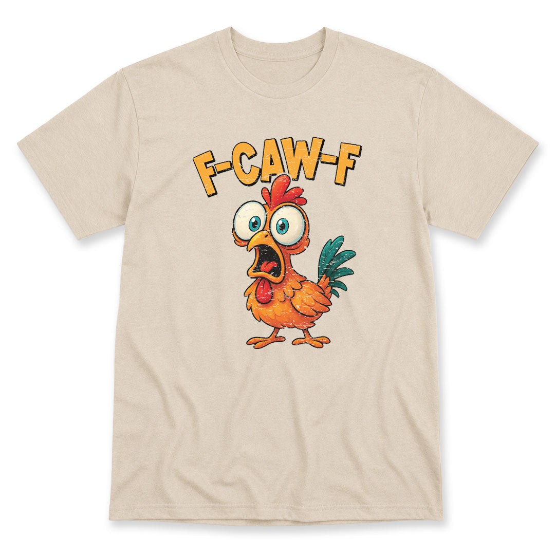 Sand t-shirt printed with F-CAW-F by Pinetree Innovations