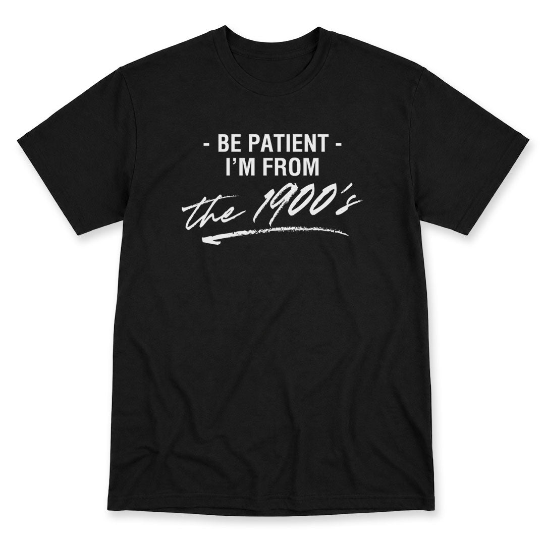 Black t-shirt printed with the Be Patient I&