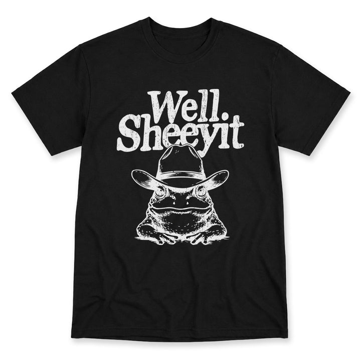 Black t-shirt printed with the Well Sheeyit design, by Pinetree Innovations