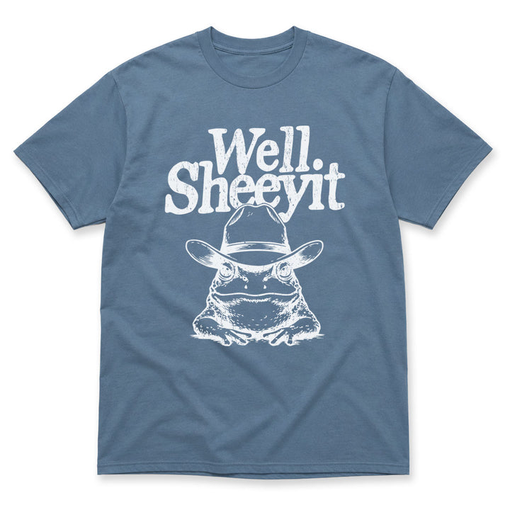Indigo Blue t-shirt printed with the Well Sheeyit design, by Pinetree Innovations