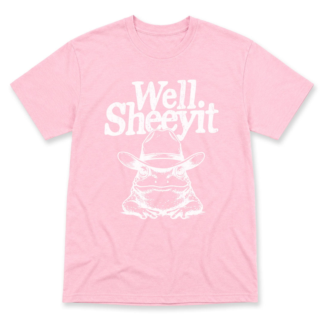 Light Pink t-shirt printed with the Well Sheeyit design, by Pinetree Innovations
