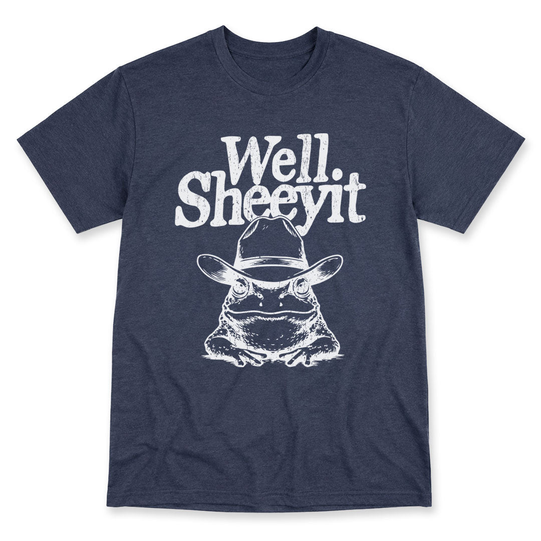 Navy t-shirt printed with the Well Sheeyit design, by Pinetree Innovations