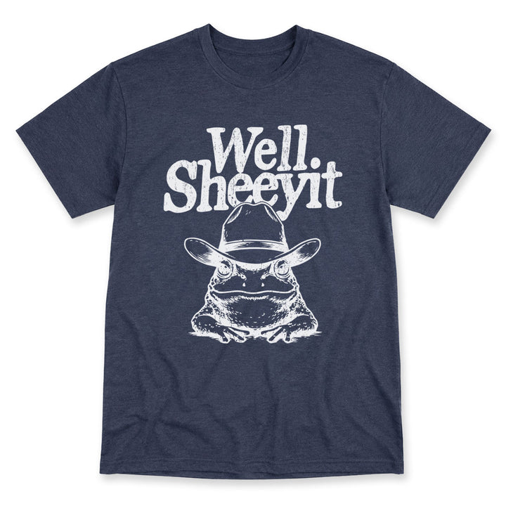 Navy t-shirt printed with the Well Sheeyit design, by Pinetree Innovations