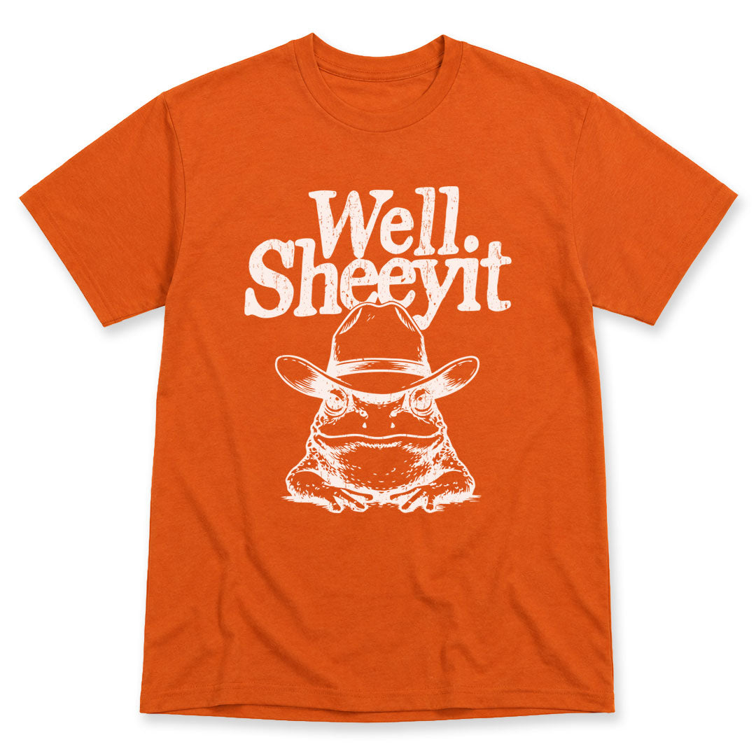 Texas Orange t-shirt printed with the Well Sheeyit design, by Pinetree Innovations