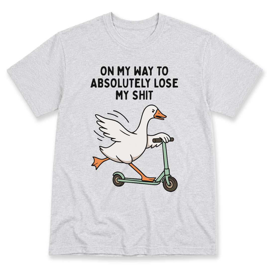 Ash t-shirt printed with the On My Way To Absolutely Lose My Shit design, by Pinetree Innovations