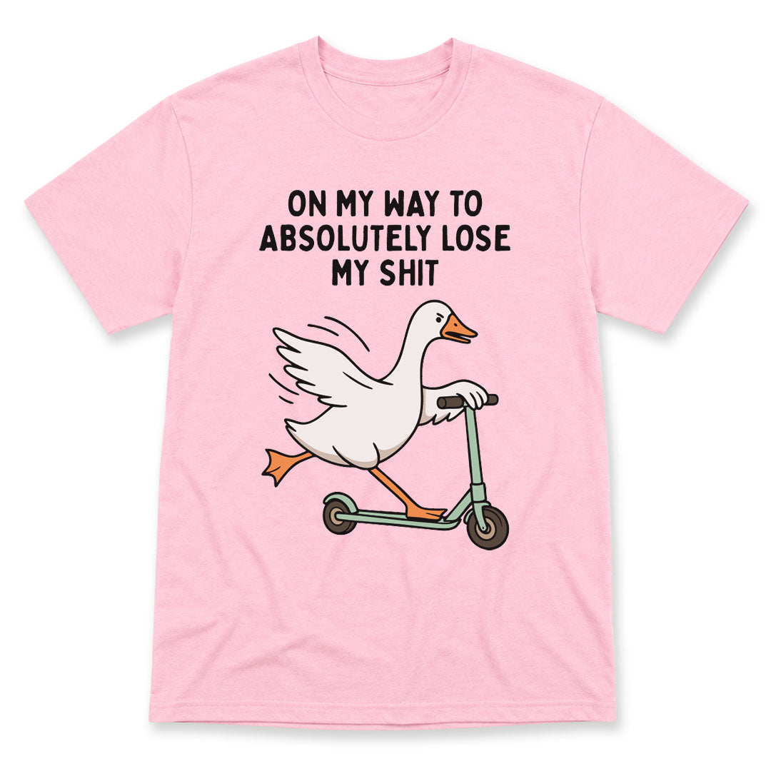 Light Pink t-shirt printed with the On My Way To Absolutely Lose My Shit design, by Pinetree Innovations