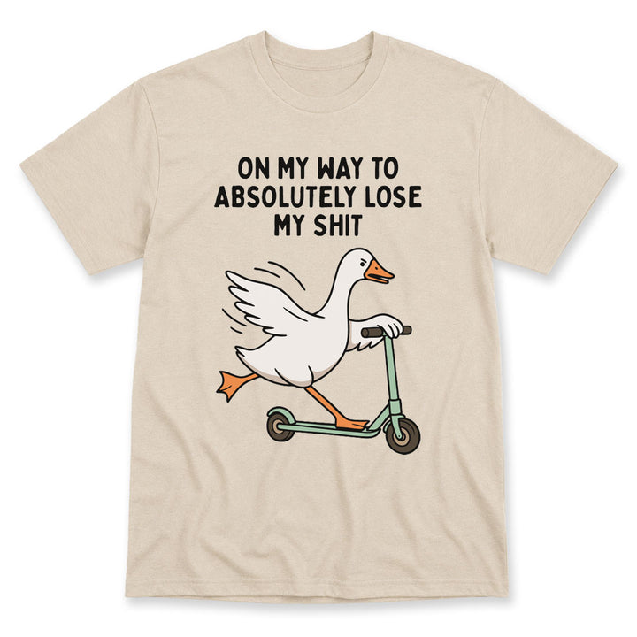 Sand t-shirt printed with the On My Way To Absolutely Lose My Shit design, by Pinetree Innovations