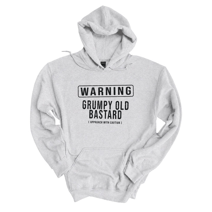 Ash hoodie printed with the Grumpy Old Bastard design across the front