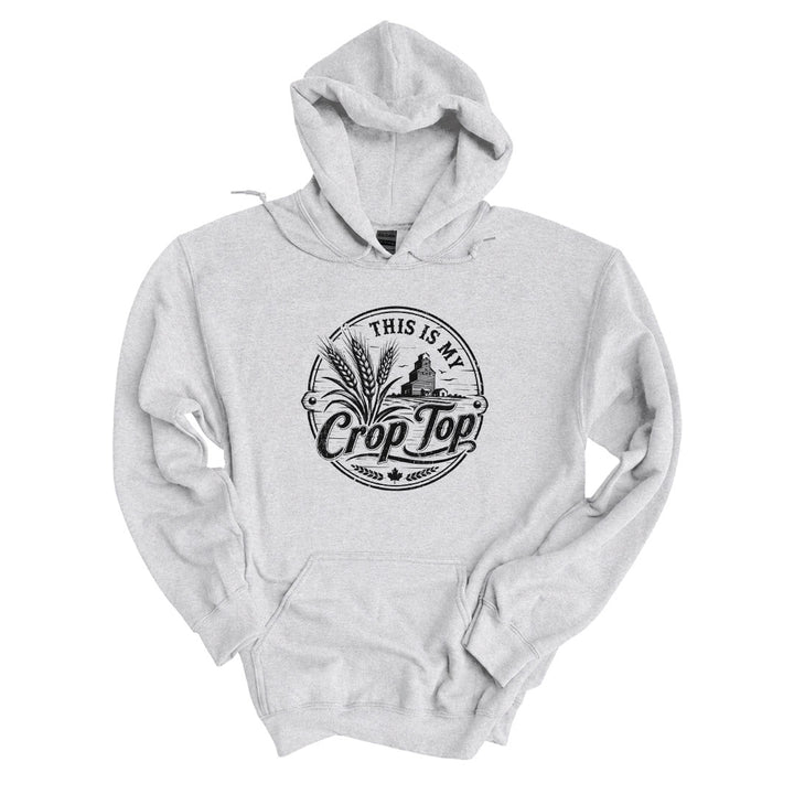 Ash hoodie with the This Is My Crop Top design printed across the front
